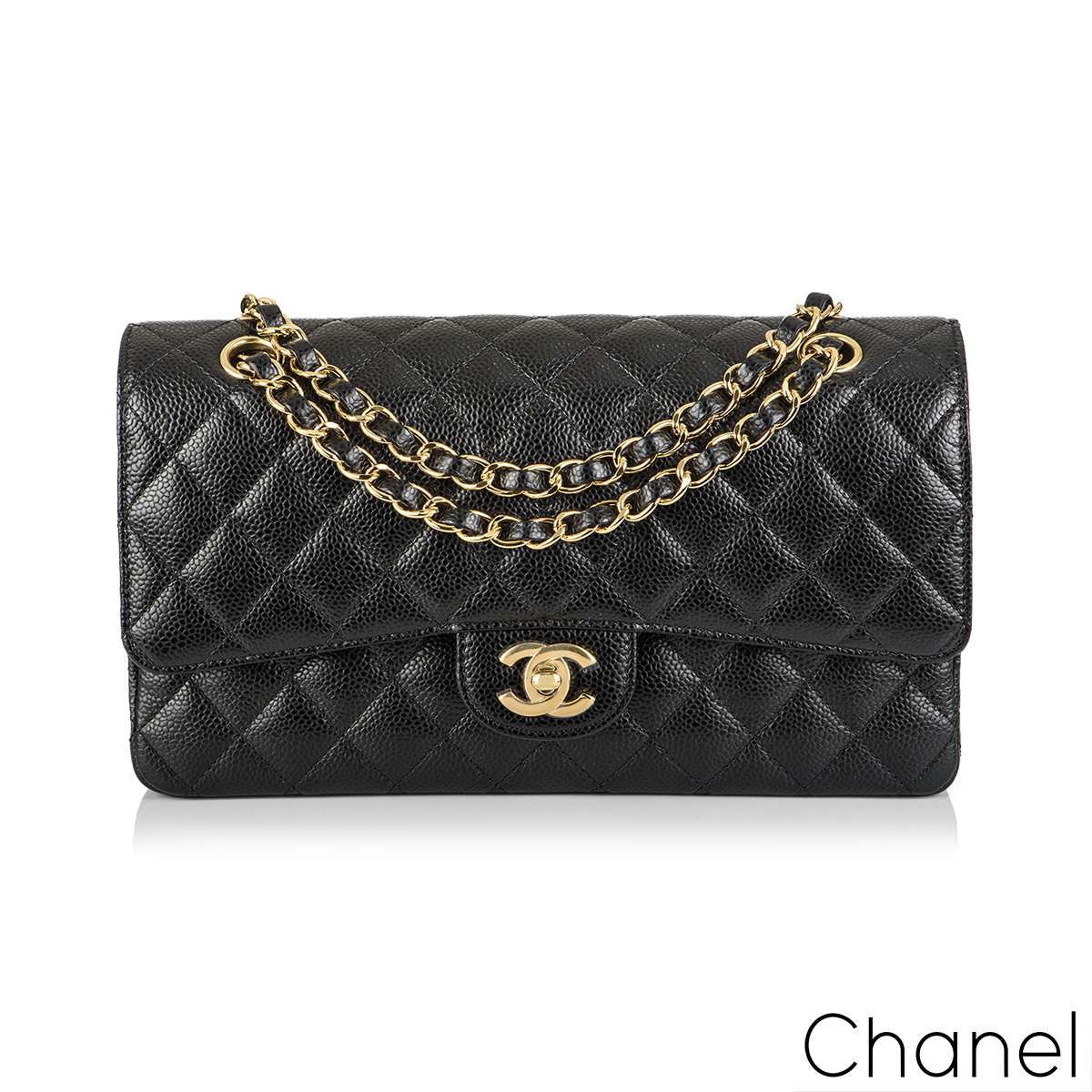 MEDIUM CHANEL CLASSIC DOUBLE FLAP BAG  Review  What Fits Inside Black  Caviar Leather With Gold  YouTube